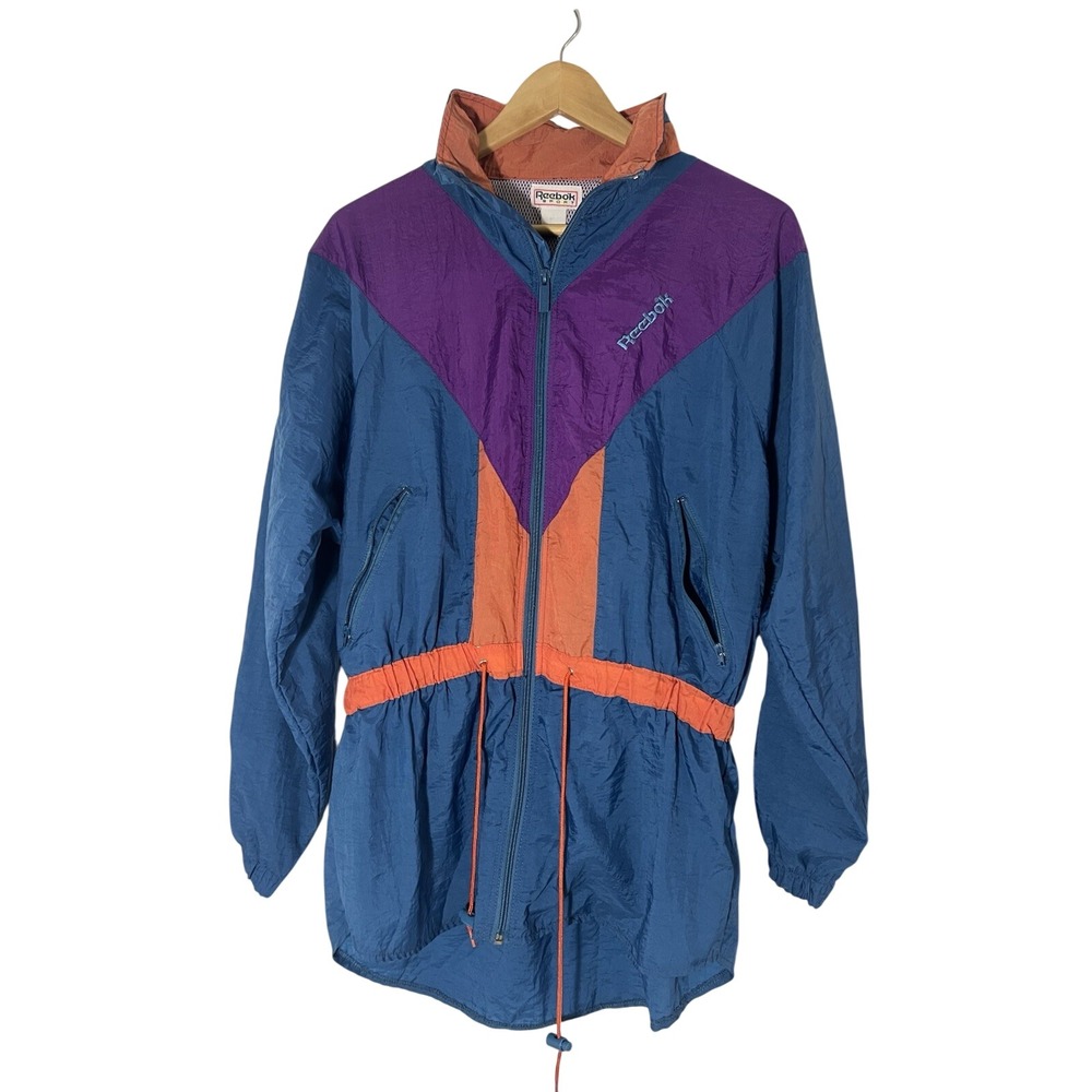 Vintage Reebok Womens Colorblock Windbreaker Jacket Size M 80s Retro Streetwear
